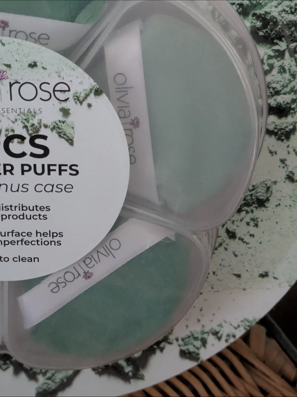 Olivia Rose 5PC Powder Puffs Set in Mint Green with Bonus Case